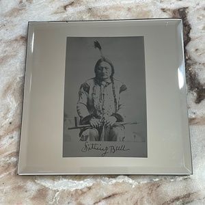 Chief Sitting Bull Lakota Indian 6" Square Mirror Coaster Laser Etched Handmade